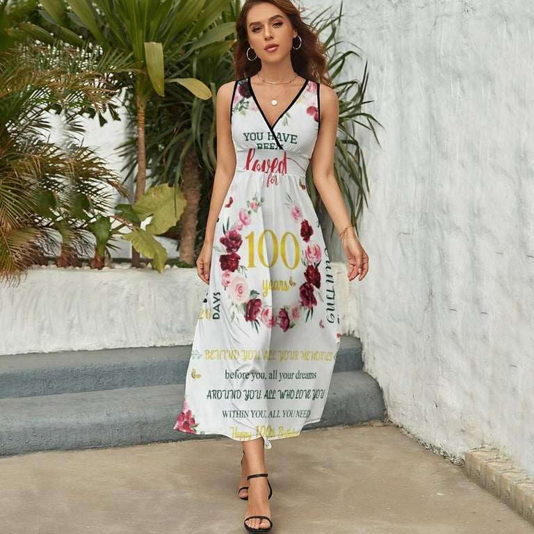 Happy 100th Birthday Dress Summer Street Style Bohemia Long Dresses Female  Sleeveless Printed Maxi Dress - Walmart.com
