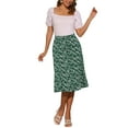 thumbnail image 2 of Faldas Midi Chic para Mujeres Inspire, Faldas A-Line de Cintura Elástica con Estampado Floral Ditsy, Talla M, Verde Palma, 2 of 6
