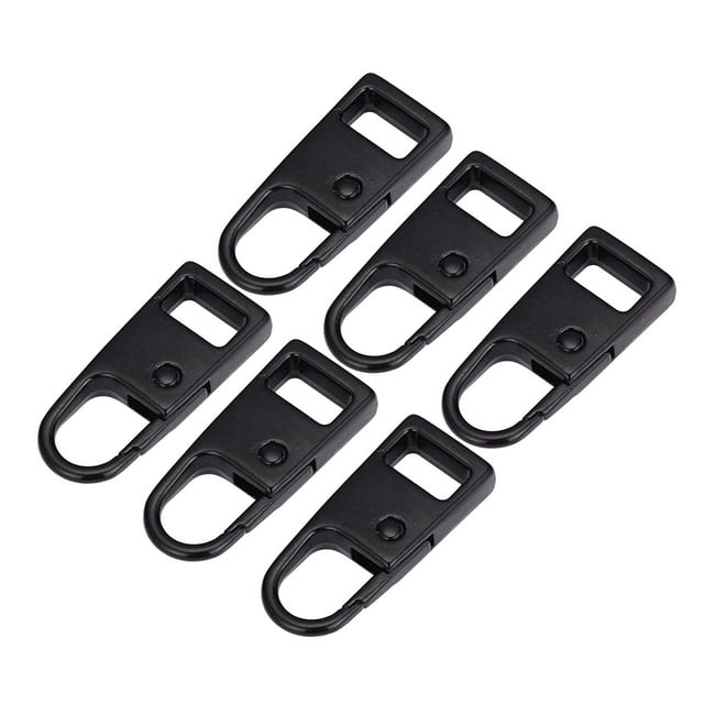 6 piezas de tiradores de cremallera de metal, fijadores de cremallera desmontables, etiquetas de cremallera, reparación de lengüetas de tiro, bricolaje Negro S