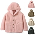 thumbnail image 4 of Gubotare Girls Hooded Fleece Jacket Girls Fuzzy Fleece Jacket Casual Button Down Sherpa Overcoat Fur Jackets Outwear Size 5T 6T (Coffee,5-6 Years), 4 of 4