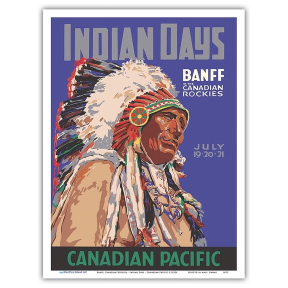Banff Canadian Rockies - Indian Days - Canadian Pacific Railway - Vintage Railroad Travel Poster c.1935 - Master Art Print (Unframed) 9in x 12in