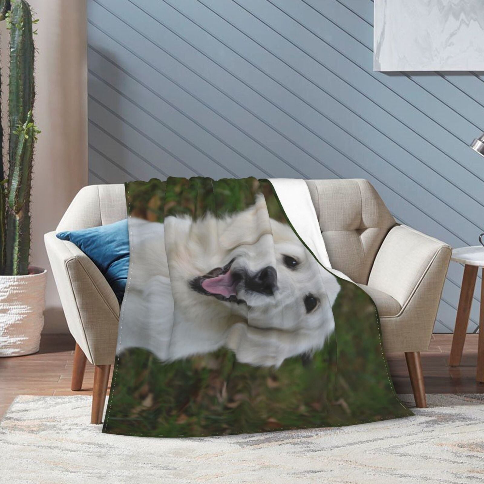 Wijzvio Golden Retriever Dogs Throw Blanket Soft Fuzzy Fleece Blanket For Couch Bed Living Room Decoration 60"X50"
