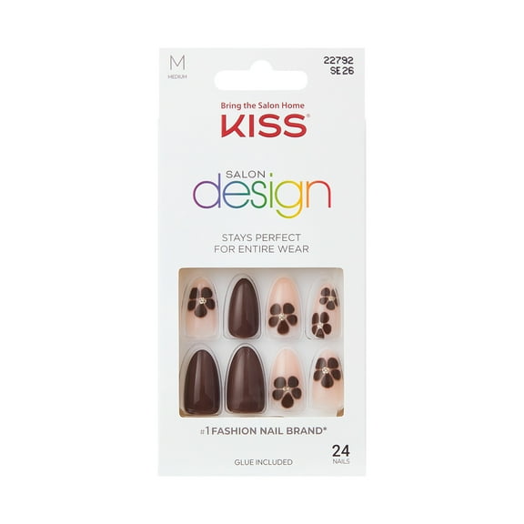 KISS Salon Design Press On Nails Almond, ‘Chasing Sunlight’, Brown, Medium, 24 Count
