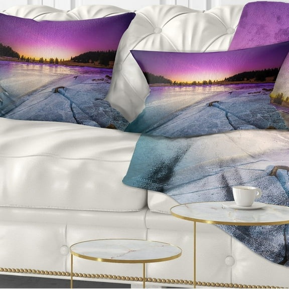 Designart Sunrise over Frozen Lake - Landscape Printed Throw Pillow - 12x20