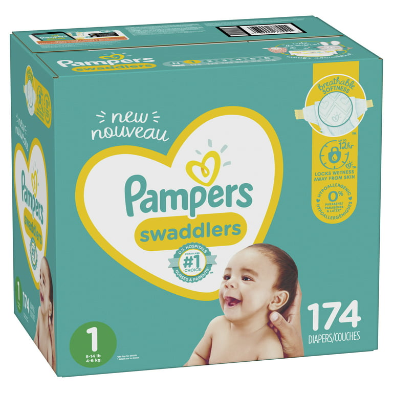 Pampers Pañales Swaddlers, recién nacido (menos de 10 libras), 174 unidades