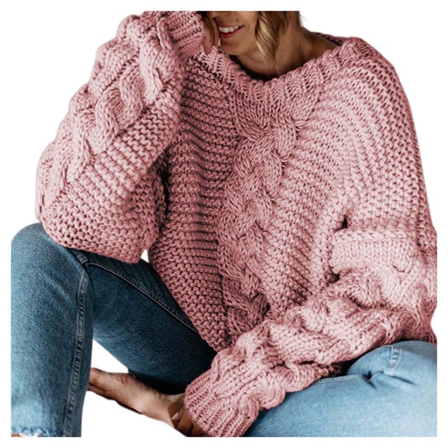 OJinShaWanO Oversized Sweaters Autumn/Winter Solid Color Pullover V Neck Loose Sweater Casual Knit