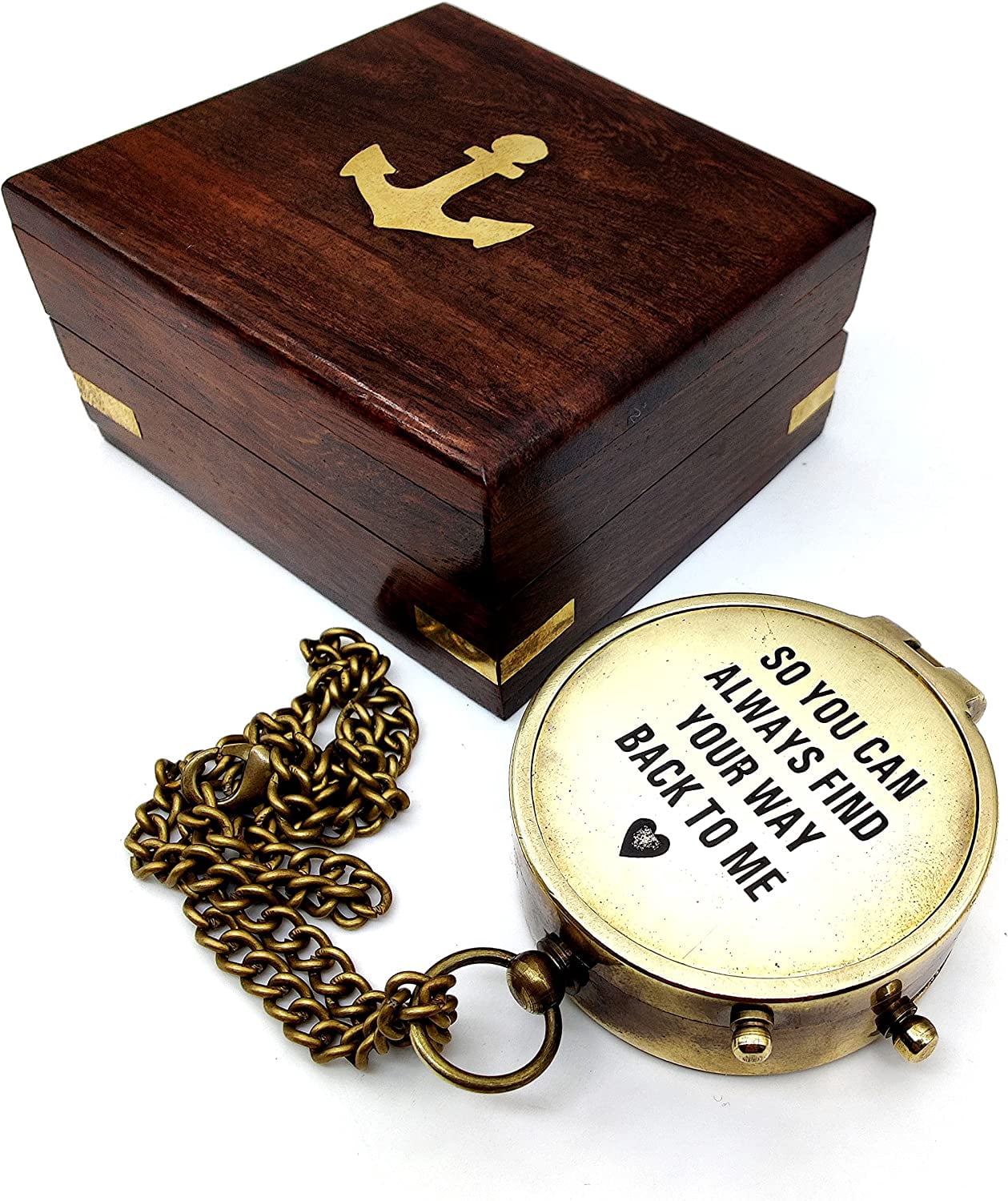 Nautical Vintage Personalized Compass with So You Can Always Find Your Way Back to Me Quote Engraved Baptism Gifts with Wooden Case for Loved Ones, Son, Father, Love, Partner, Spouse