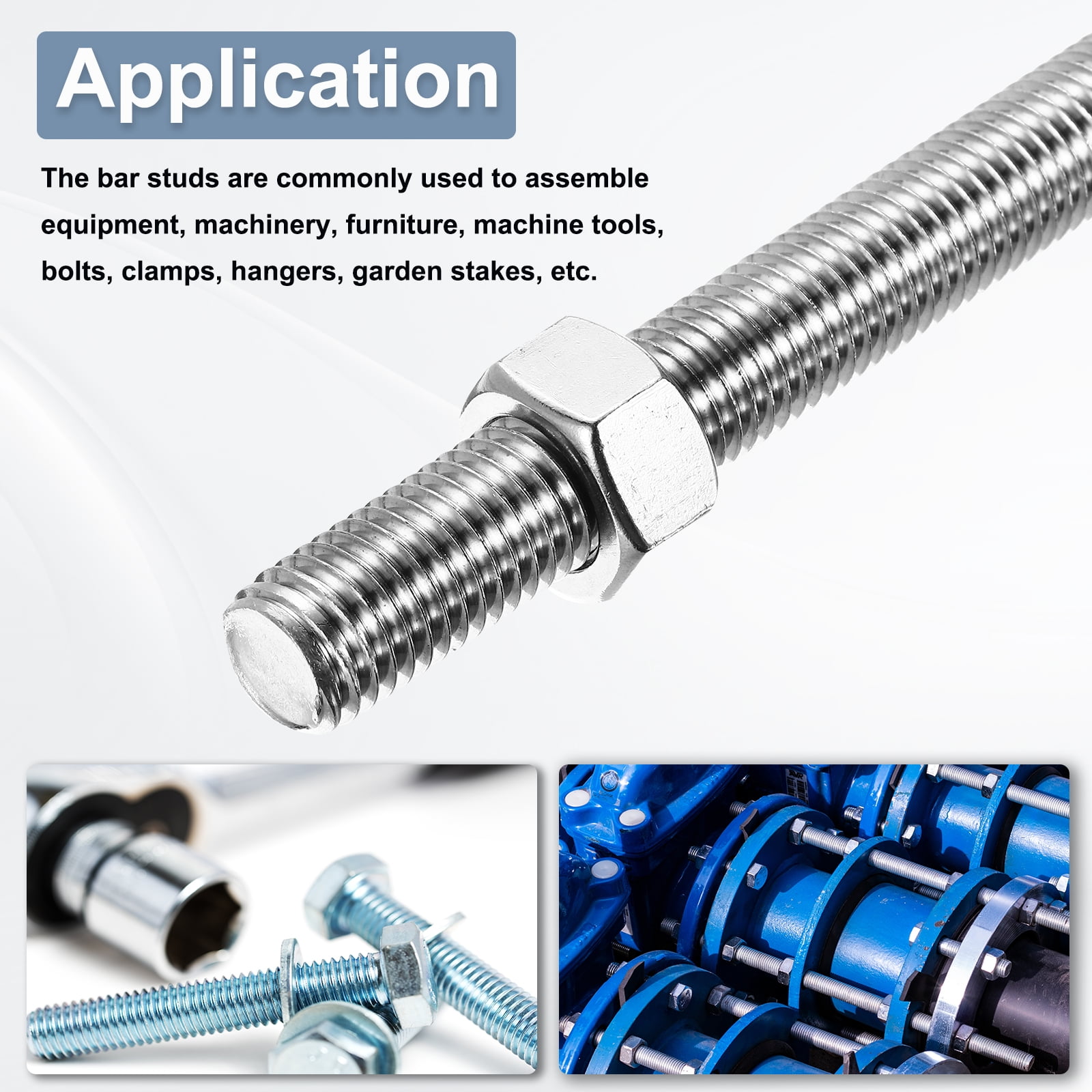 Uxcell Fully Threaded Rod M18 x 250 2.5mm Pitch 304 Stainless Steel With Screw Nut 2Pcs