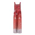 thumbnail image 6 of Women's Christmas Print Wide-Leg Strapless Tank Jumpsuit, Casual Style with Pockets, Red, Size XL, 6 of 6