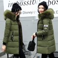 thumbnail image 4 of Chaqueta de algodón con cuello de piel grande para mujer en invierno, chaqueta de algodón de moda de corte entallado de longitud media a larga, 4 of 5