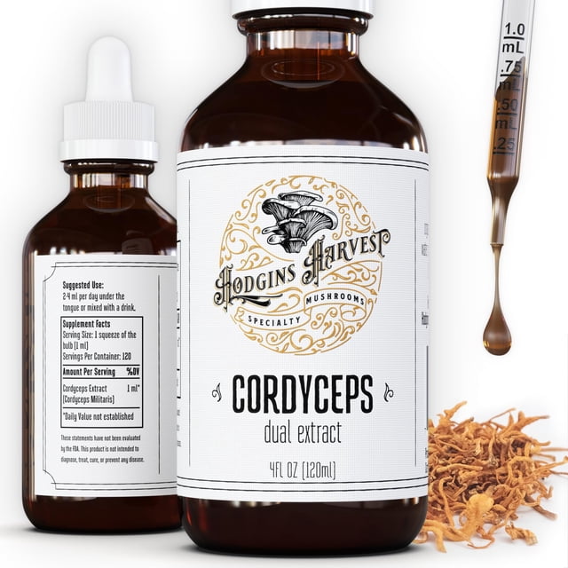 Hodgins Harvest Organic Cordyceps Tincture | Made with Mushrooms Grown On Our Farm in The USA | Dual Extract | Extra-Concentrated (4 fl oz)