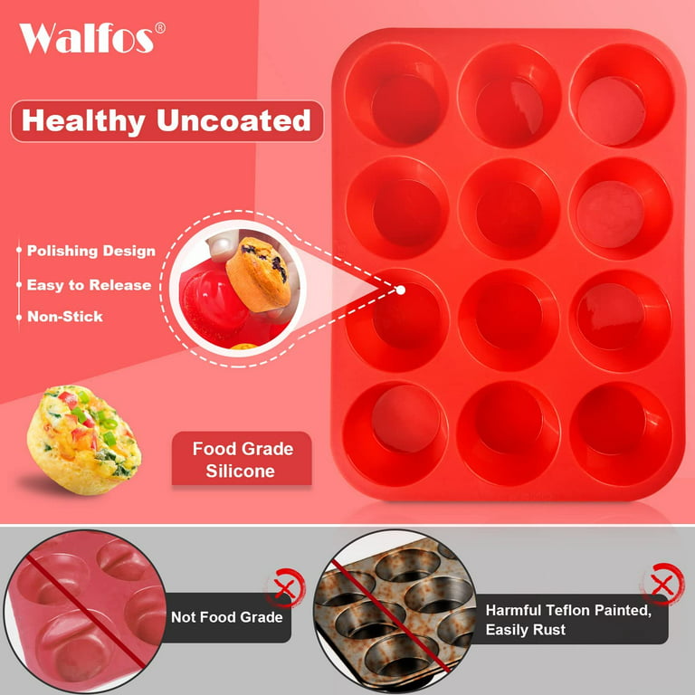 Walfos Silicone Muffin Top Pans for Baking 4inch Jumbo size, Perfect Results Premium Non-Stick Bakeware Egg Baking Pan, Great for Eggs, Hamburger