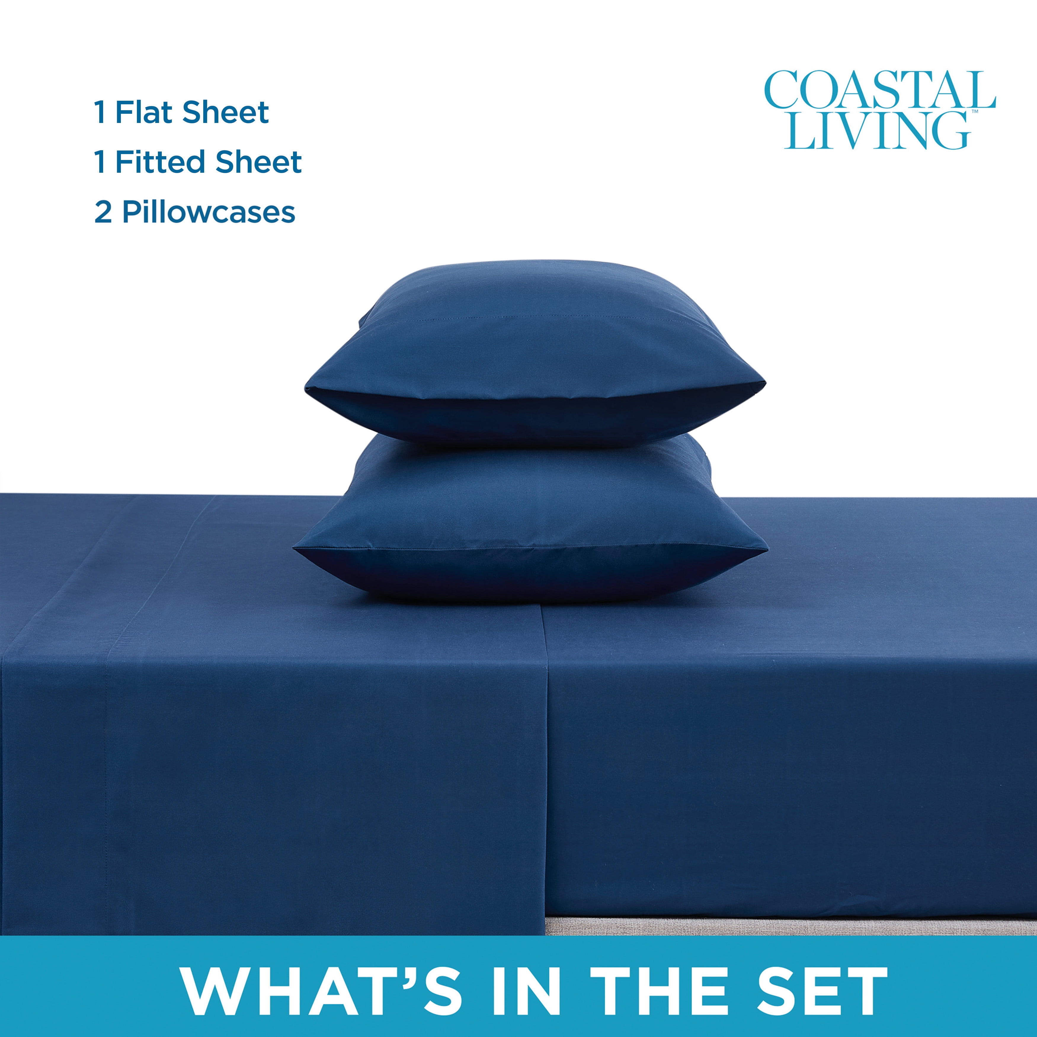 Coastal Living 4-Piece Blue Soft Brushed Microfiber Luxury Cooling Sheet Set, Queen