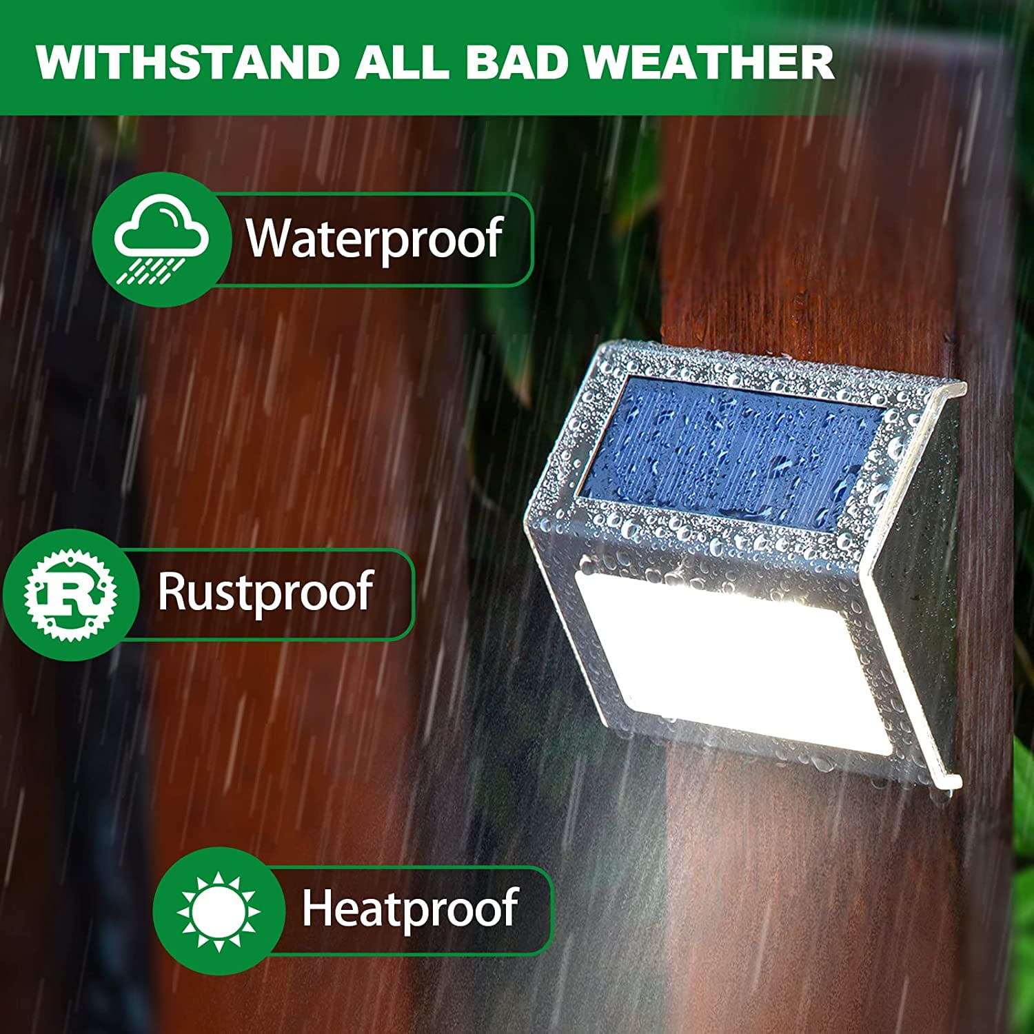 JSOT 6PCS Solar Deck Lights, Solar Stair Lights, Solar Powered Outdoor Lights for Wall Step Walkway Garden, Cool White Light