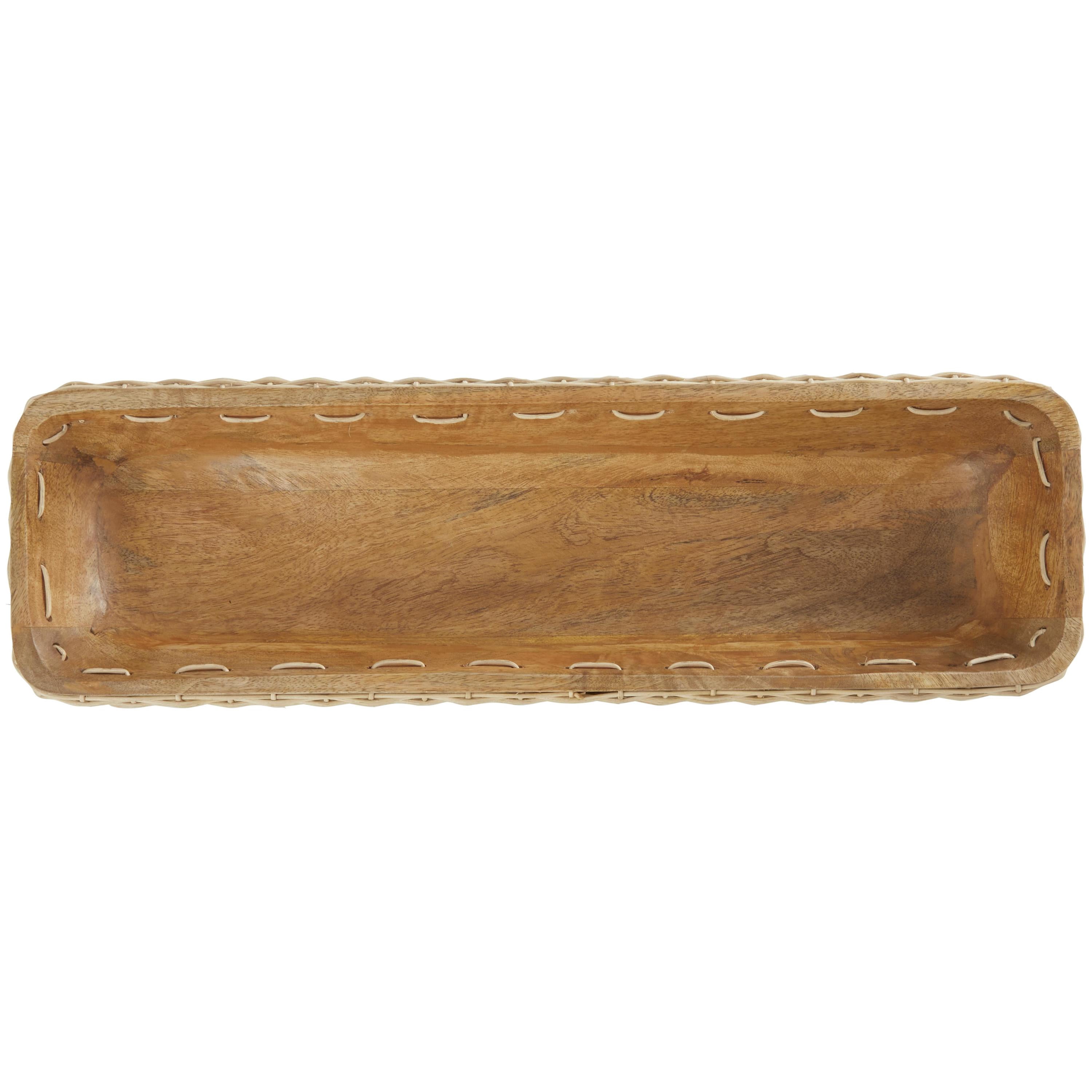 DecMode 24" x 8" Brown Mango Wood Handmade Nesting Tray with Hand Woven Seagrass Accents, 1-Piece