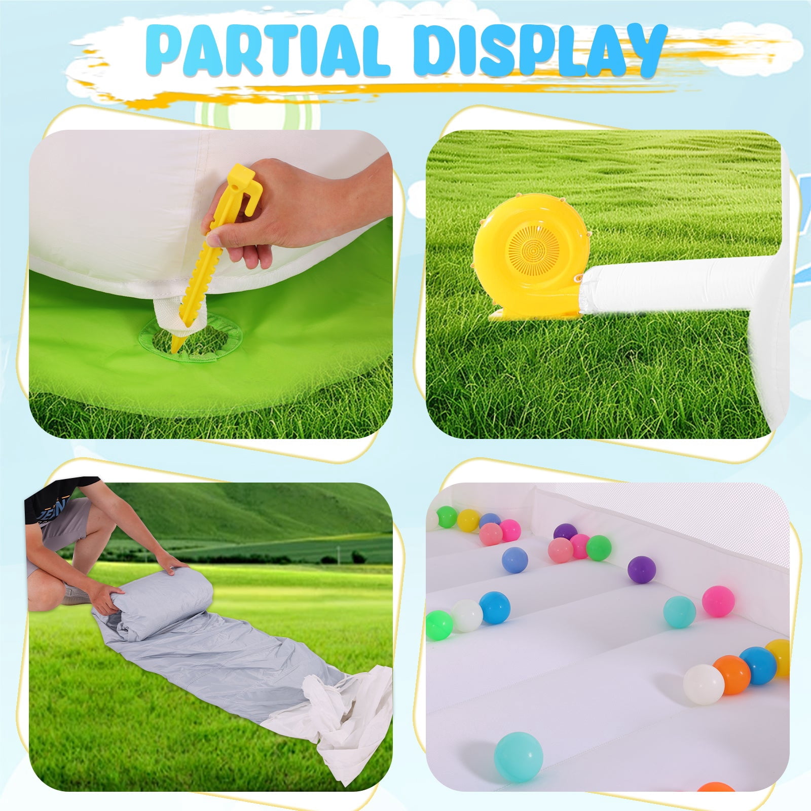 Funcid Inflatable Bounce House, Indoor Outdoor Bouncy Castle with Slide, Blower & 108 Air Balloons for Kids 3-8, 102"x70"x97", White
