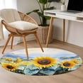 thumbnail image 5 of 4ft Round Rug, Sunflower Summer Non-Skid Rubber Backing Large Area Rugs - Living Room Bedroom Home Office, Vintage Farmhouse Field Floral Indoor Floor Mat Carpets Washable Rug, 5 of 9