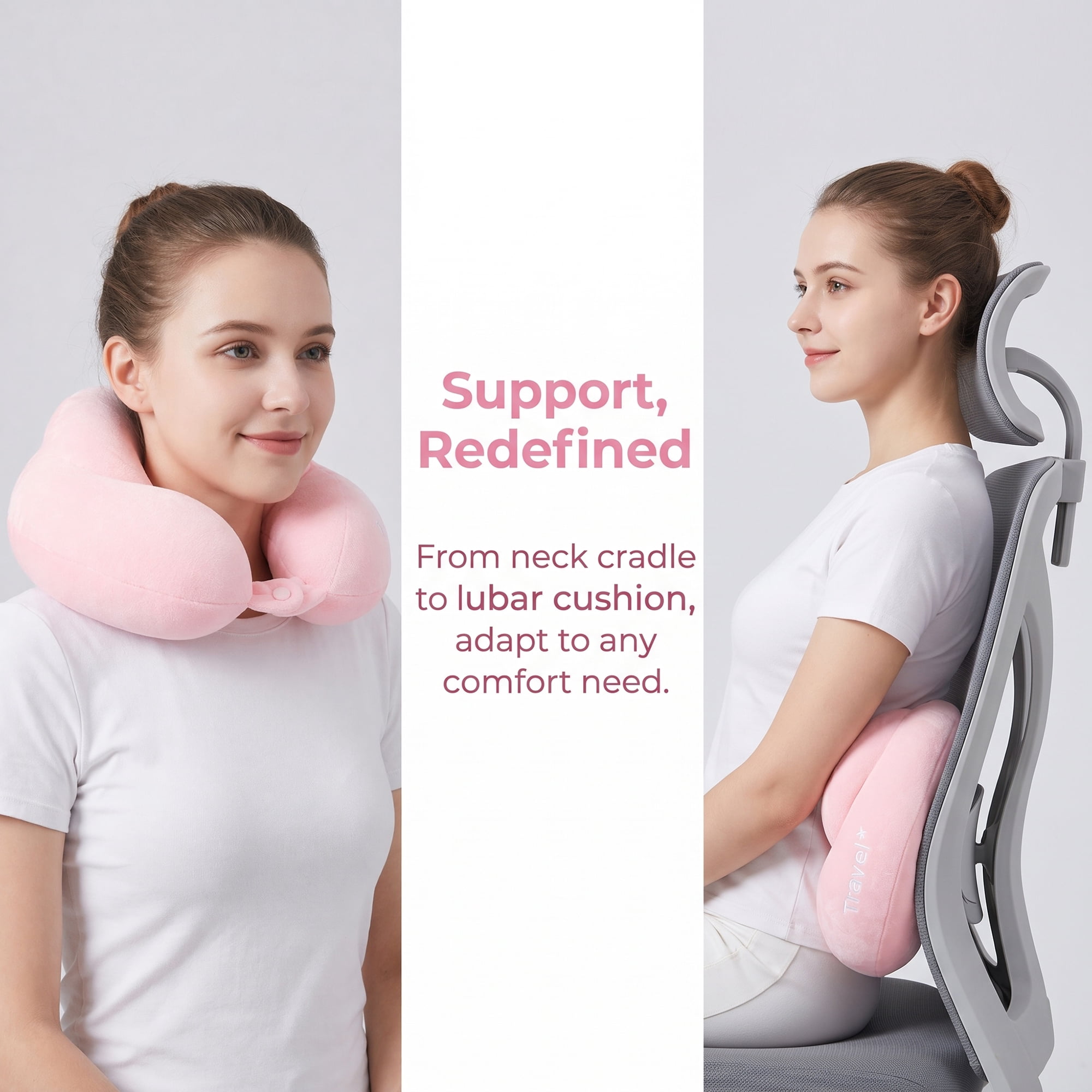 Unique Bargains  Memory Foam Travel U Shape Neck Pillow for Airplane Pink 11"x11"