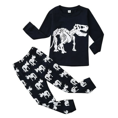 

WUXIAN Toddler Baby Kids Boys Girls Long Sleeve Dinosaur Printed Tops+Pants Pajamas Outfit Set Infants Trousers Children Breathable Nightwear