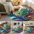 thumbnail image 6 of Colorful Peacock Feathers Large Area Rugs for Bedroom Living Room, Soft Non Slip Carpet Bedside Rug, Oil Painting Abstract Art Round Floor Cover Kitchen Accent Rug 4' for Dining Room/Office, 6 of 9
