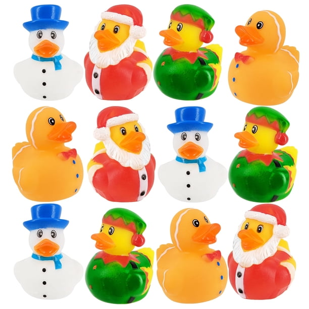 Juguete navideño con forma de pato de goma de The Dreidel Company, paquete de 12 unidades, 5 cm