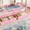 thumbnail image 4 of Bellemave Twin XL Montessori Bed with Storage Drawers and Guardrail, Wood Twin XL Low Profile Floor Bed Frame with Door, Daybed with Fence and Slat Support, Pink, 4 of 7