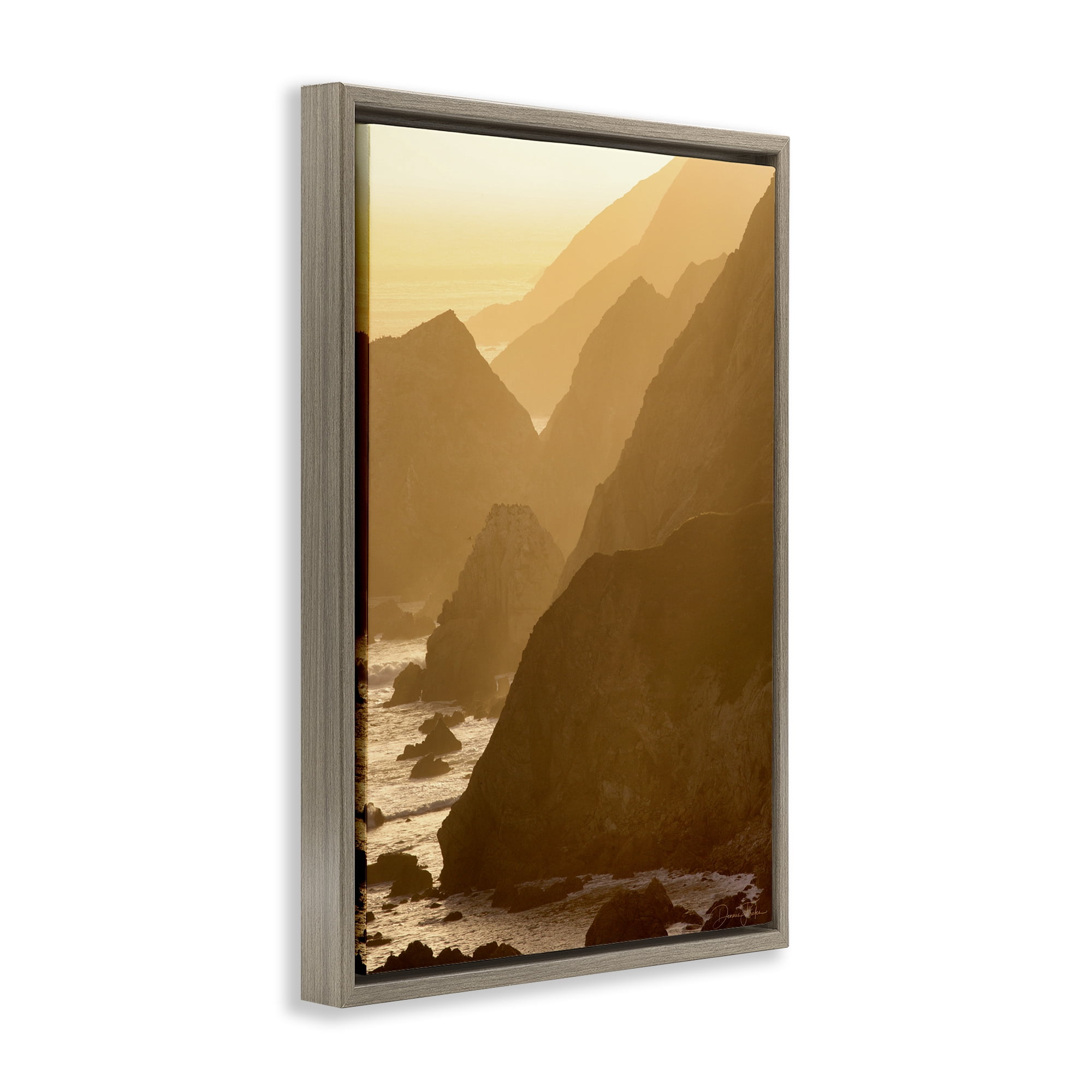 Stupell Industries Rocky Cliffs by Beach Landscape Photography Brown Floater Framed Canvas Art Print Wall Art, 21 x 31