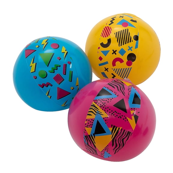 Fun Express Mini Inflatable 5" 90's Print Bright Color Vinyl Beach Balls - 12 Pieces