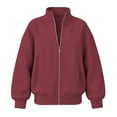 thumbnail image 2 of Edvintorg Jackets for Women Trendy Loose Casual Long Sleeve Coat Zip up Collared Outerwear with Pocket Women Clothing S-2XL Wine, 2 of 3