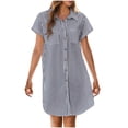 thumbnail image 3 of Sentmoon Robe Active Grande Taille Manches Courtes Respirante Boutonnée Robe de Collation des Grades Imprimé à Rayures Ample Col en V Robe Maxi pour Femmes Été Décontractée pour Voyage S, 3 of 5