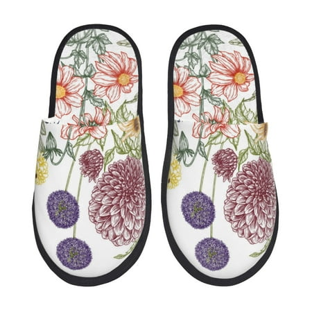 Balery Autumn Garden Slient Indoor Furry Fleece Comfort House Shoes Soft Non-Slip Home Shoes Cotton slippers House Slippers-- Large