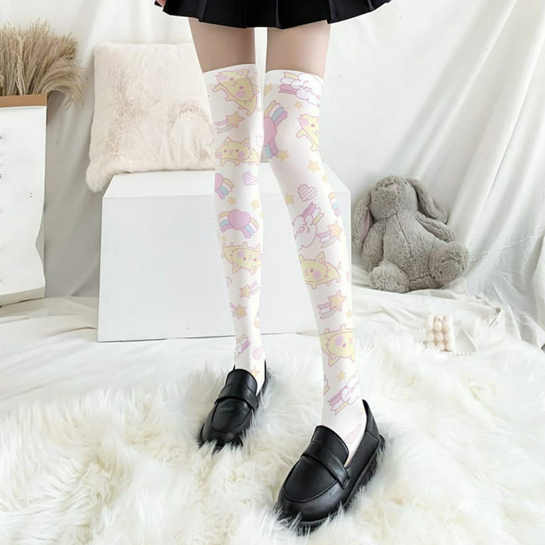 Women Lolita Cartoon Rabbit for Cat Printed Thigh High Stockings Japanese  Anime Kawaii Strawberry Cosplay Over Knee Sock