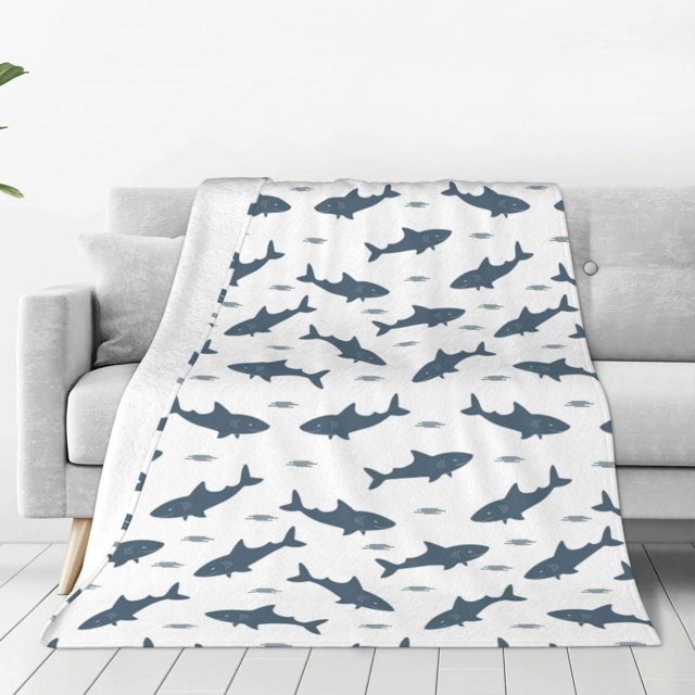 Fotbe Cute Shark Manta de Franela Acolchonada con Estampado, Súper Suave y Esponjosa, Extra Grande para Sofá, Cama, Uso Todo el Año-60"x50"