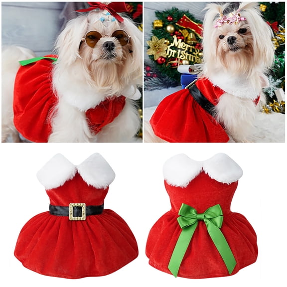 Christmas Santa Thermal Pet Outfit, Warm Holiday Costume Dress for Puppies & Small Dogs