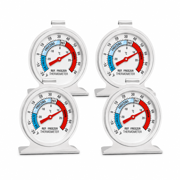 Hemivara 4 Pack Refrigerator Thermometer, Large Dial Analog Fridge Freezer Thermometer, Hanging or Standing Temperature Gauge for Cooler
