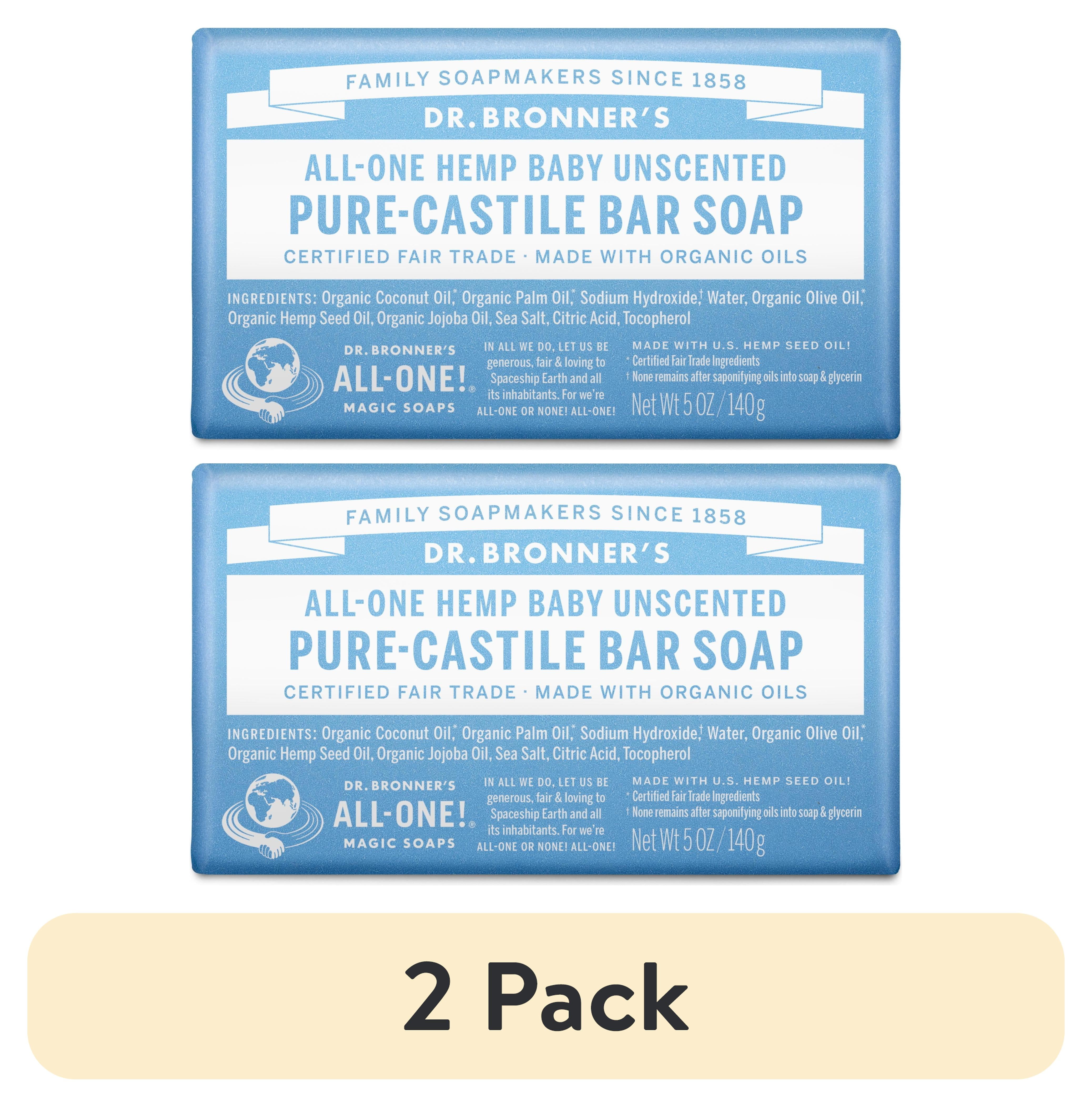 (2 pack) Dr. Bronner's Magic Bar Soap β Baby Unscented - Pure-Castile Soap - 5 oz - for face, body, hands