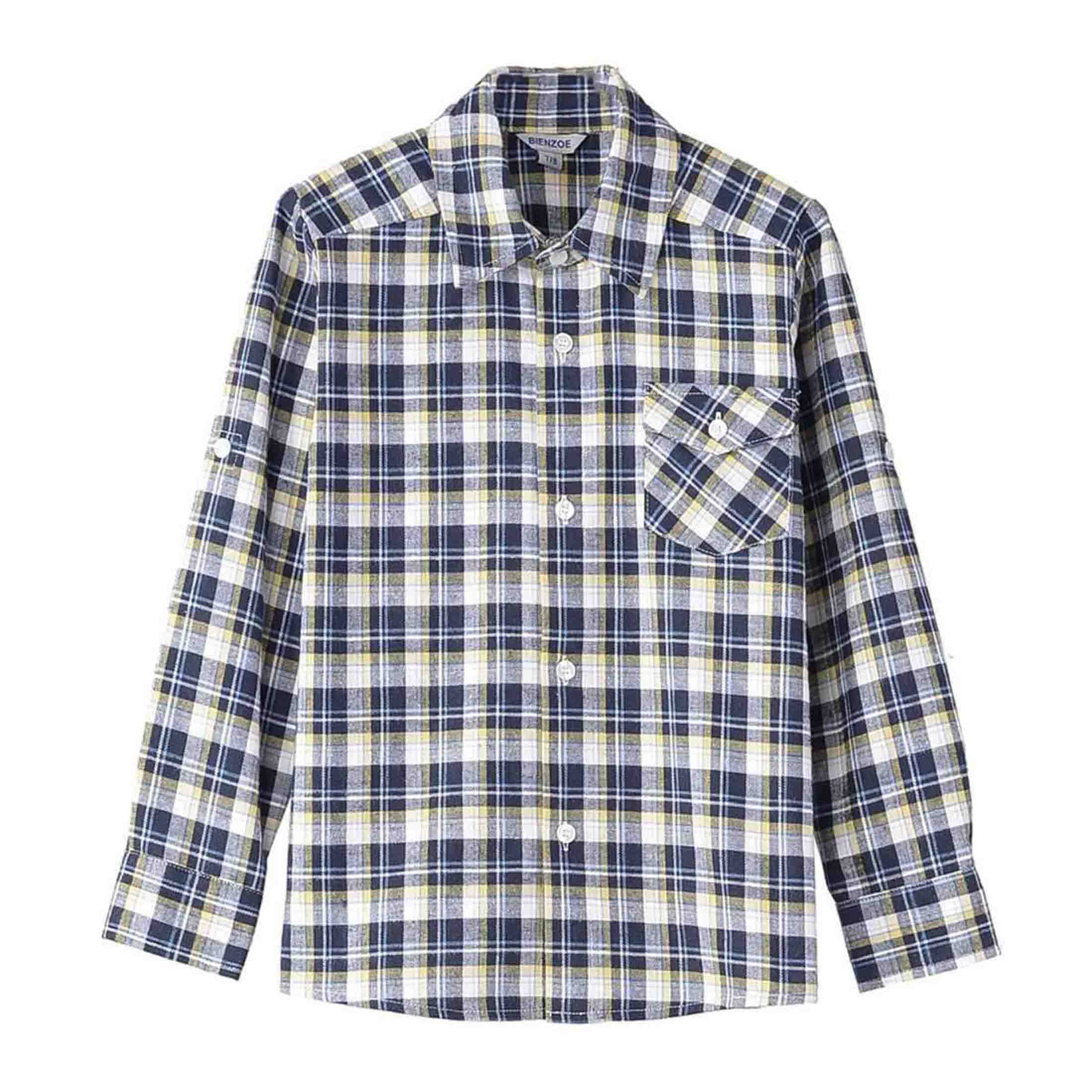 Bienzoe Boy's Warm Flannel Button Down Long Sleeve Plaid Shirt
