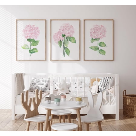Blush Hydrangea Wall Art Print With Botanical Nursery Flower Decor