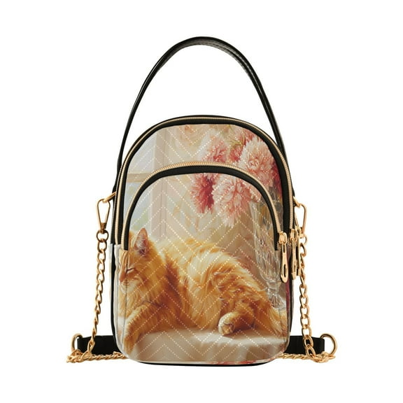 YAZAOO Cross Body Fashion Shoulder Waist Purse Bags Cat Sleeping Beside Flowers Pocket Handbags