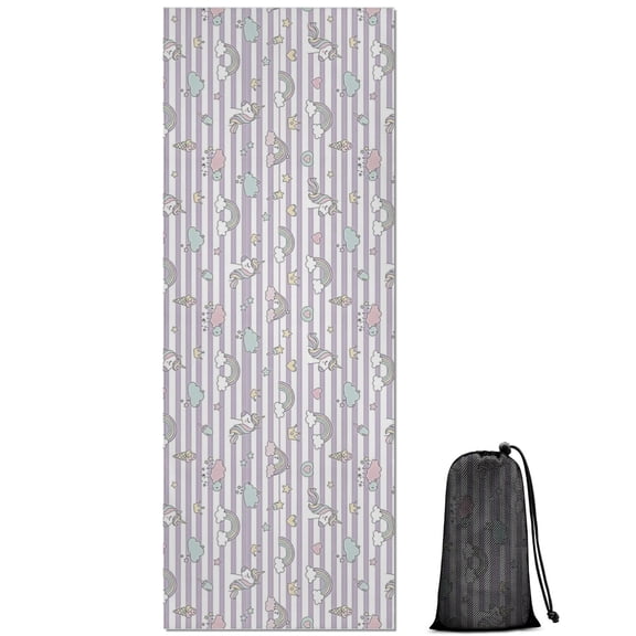 Black Cartoon Unicorn Flower Pattern Hot Yoga Mat Towel Non Slip for Hot Yoga - Quick-Drying Yoga Mat Cover with 4 Corner Pockets with Travel Bag - Hot Yoga Towel Non Slip 70"x26"