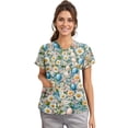 thumbnail image 4 of Scrubs Plus Size，Easter Scrub Tops Women Plus Size Bunny Egg Hunt Print Short Sleeve V Neck Stretchy Holiday Nurse Working Uniform，Blue，XXXXL, 4 of 4