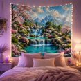 thumbnail image 2 of Waterfall with Cherry Blossoms and Mountains, Serene Watercolor for Nature Lovers, Scenic Landscape Artwork, Housewarming Gift, Tapestry Wall Hanging for Bedroom and Living Room, 2 of 7