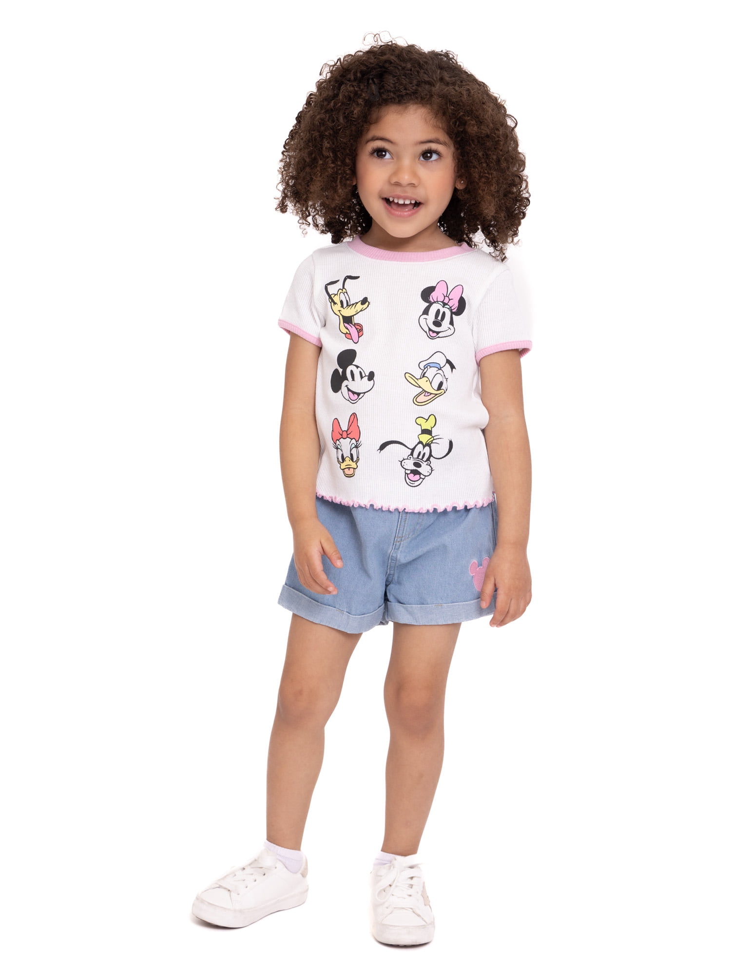 Disney Mickey & Friends Toddler Girls Top and Denim Shorts Outfit Set, 2-Piece, Sizes 12M-5T