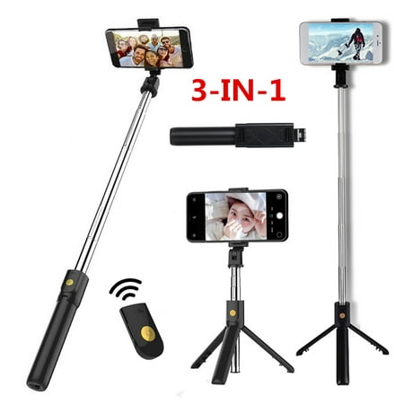 3-IN-1 Extendable Selfie Stick 7.7''-23.6'' + Remote Control Shutter + Handheld Monopod Tripod Mount for iPhone & Android and Other Cell (Best Selfie Stick For Iphone And Android)