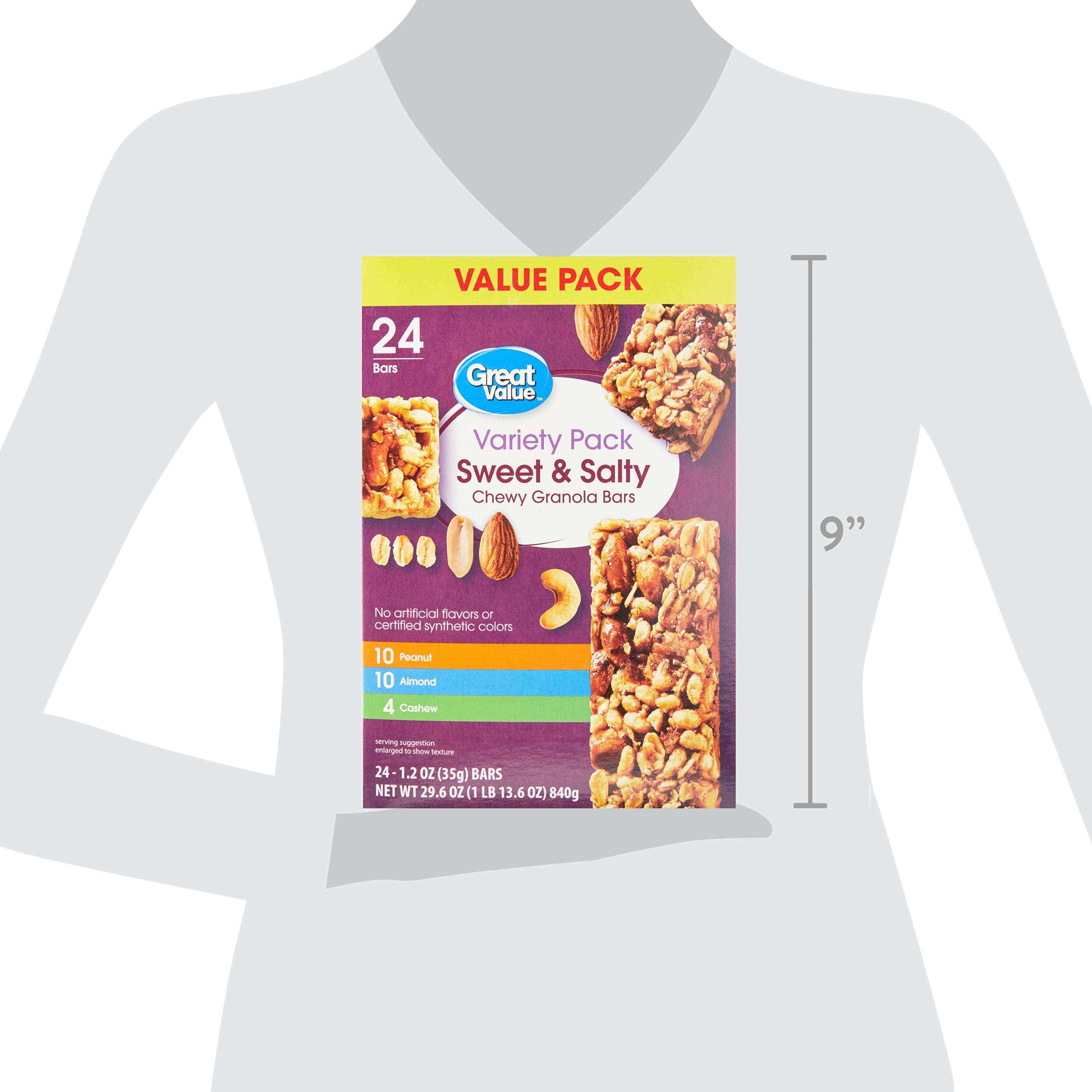 (6 pack) Great Value Sweet & Salty Chewy Granola Bars, Variety Pack, 1.2 oz, 24 Count