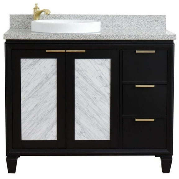 Trento 43" Solid Wood Vanity with Left Round Sink in Blue/Gray Granite Stone