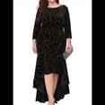thumbnail image 3 of Vestidos de Talla Grande para Mujer, Vestido Formal de Terciopelo con Mangas 3/4, Corte Sirena y Dobladillo Alto y Bajo Negro XXXL, 3 of 9