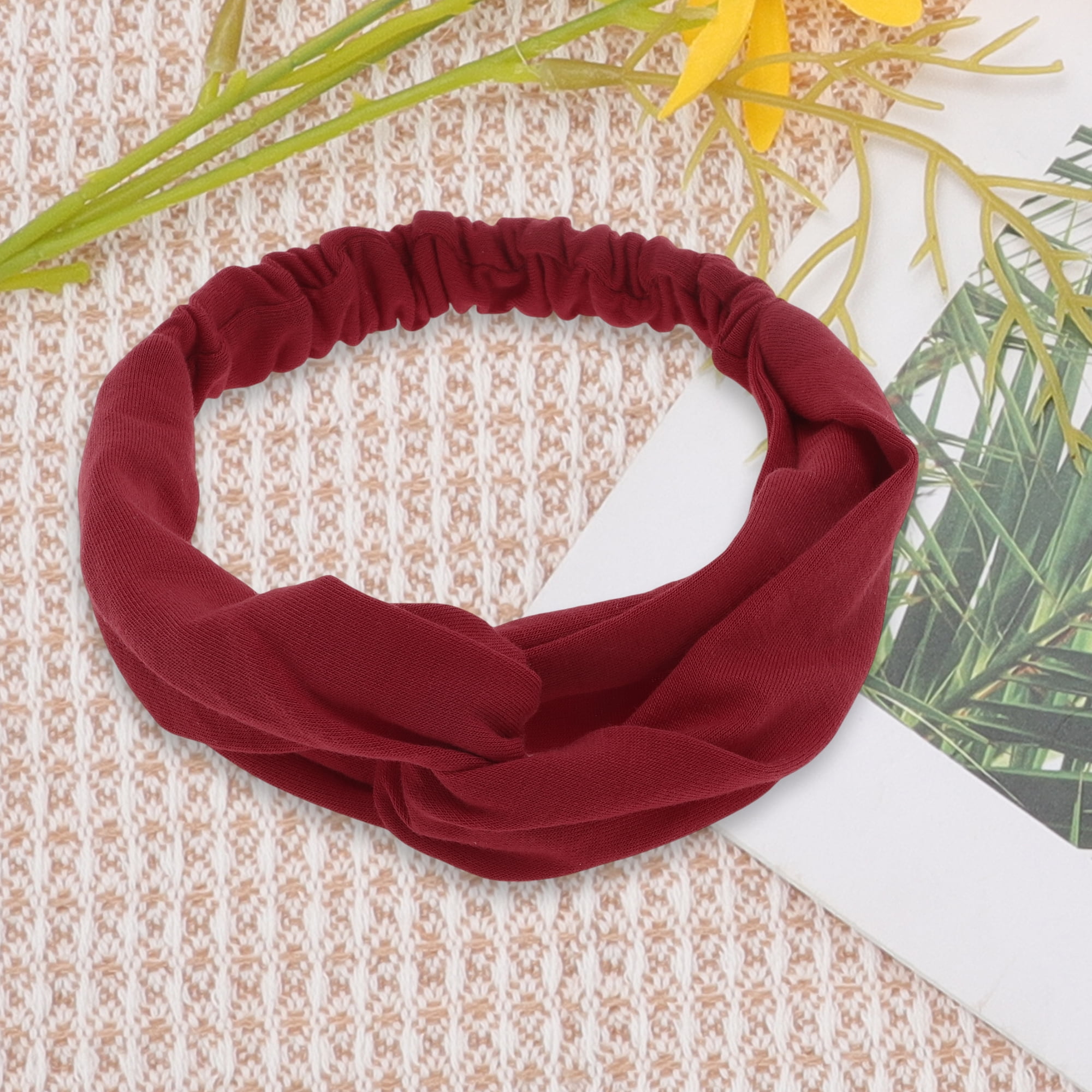 Unique Bargains Stylish Simple Solid Elastic Cross Headwrap Red