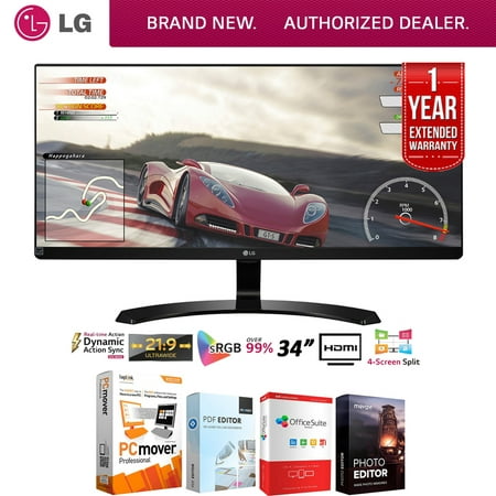 LG 34UM60-P 34-Inch IPS WFHD (2560 x 1080) Ultrawide Freesync Monitor (2017 Model) + Elite Suite 18 Standard Editing Software Bundle + 1 Year Extended