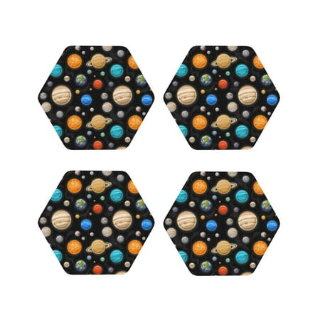 

Honeii Planets In Deep Space Print Leather Coaster Set of 4 Ideal for Safeguarding Your Furniture from Drinks Spills and Effortless Cleanup-Hexagon